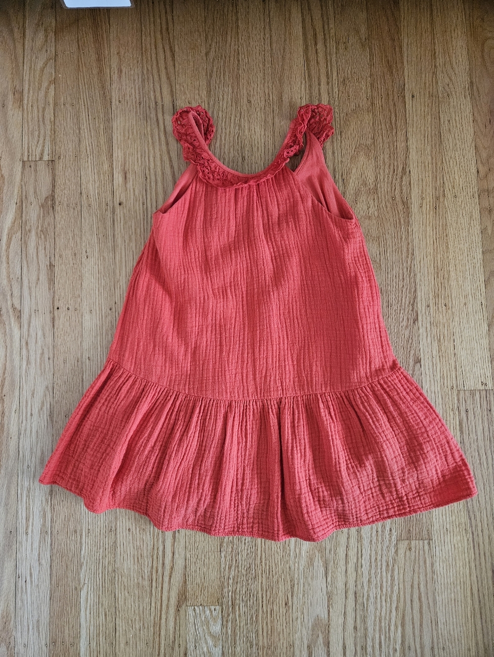 Zara Coral Red Cotton Dress with Ruffle Eyelet Trim Size 5-6Y